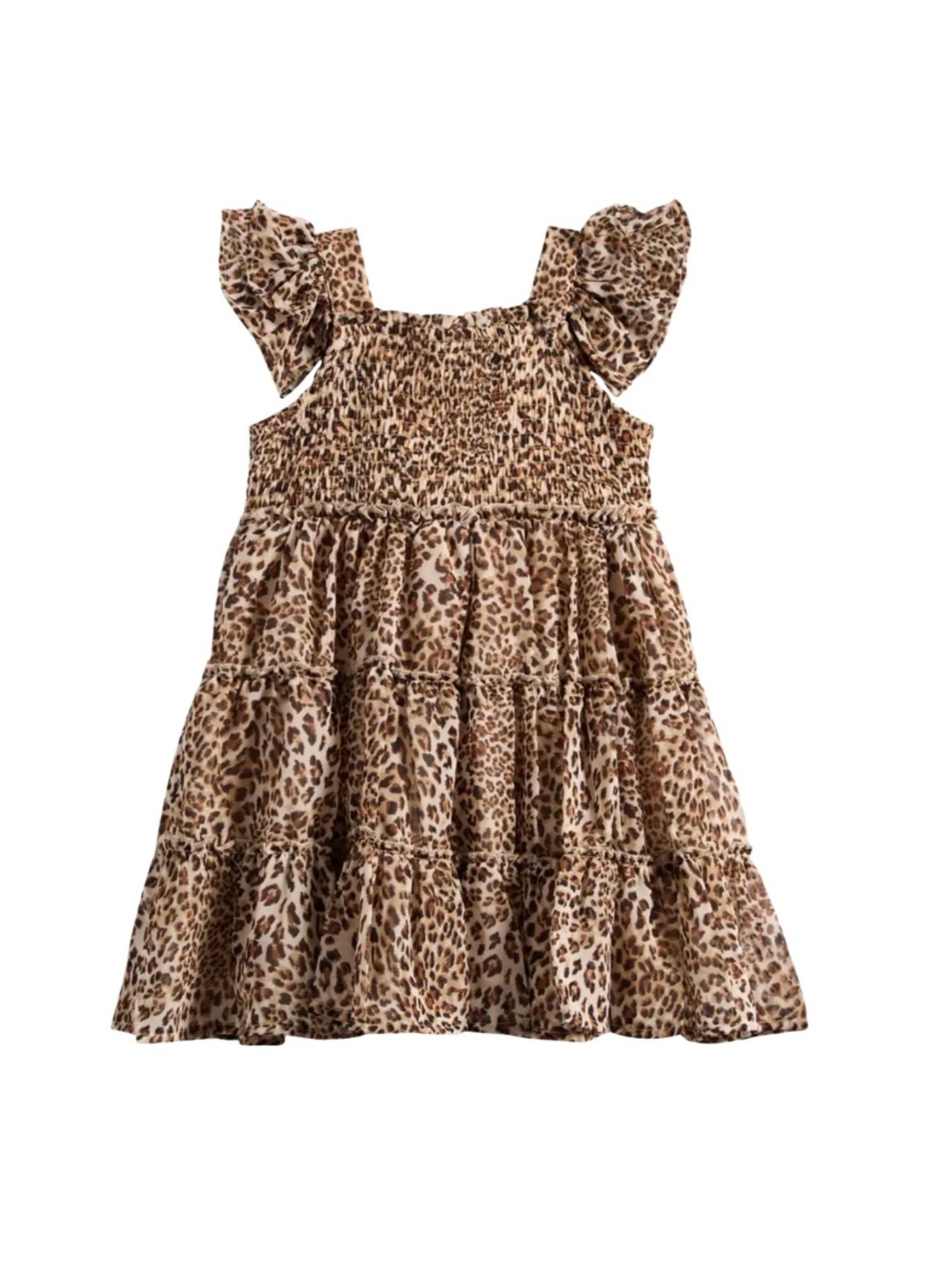 Leopard Print Fluttered Sleeve Tiered Dress - Brown by Iris & Ivy Size 12M NWT